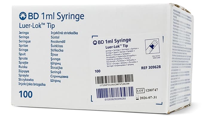 BD Plastipak™ stříkačka 1 ml Luer-Lok™ (bez jehly) — BD Injekční technika, REF 309628